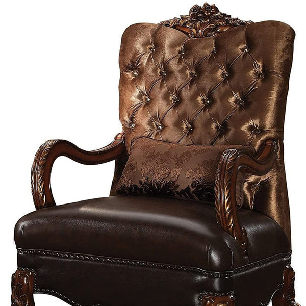 Homeroots 34" Golden Brown And Mahogany Velvet Tufted Arm Chair And Toss Pillow Golden Brown  374230