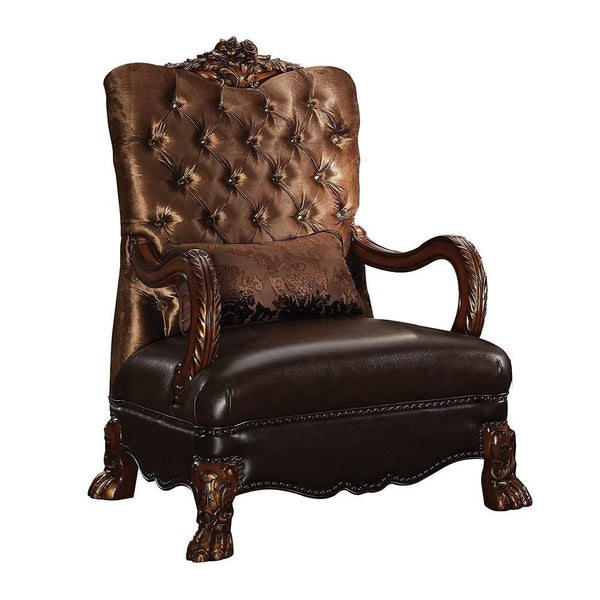 Homeroots 34" Golden Brown And Mahogany Velvet Tufted Arm Chair And Toss Pillow Golden Brown  374230