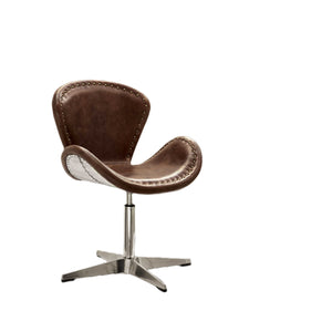 Homeroots 25" Brown And Silver Faux Leather Distressed Swivel Arm Chair   374232