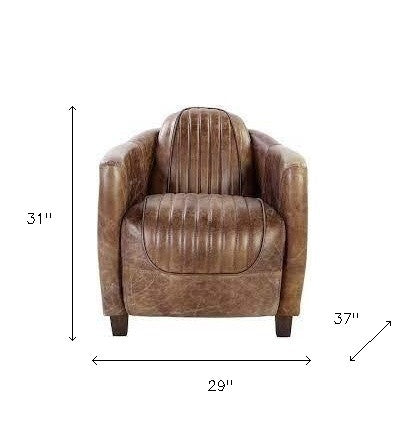 Homeroots 29" Brown Faux Leather Distressed Barrel Chair   374235