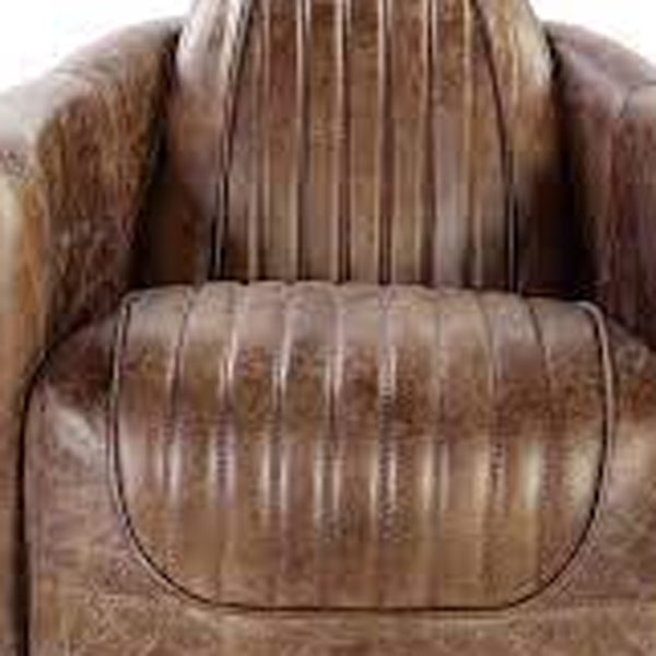 Homeroots 29" Brown Faux Leather Distressed Barrel Chair   374235