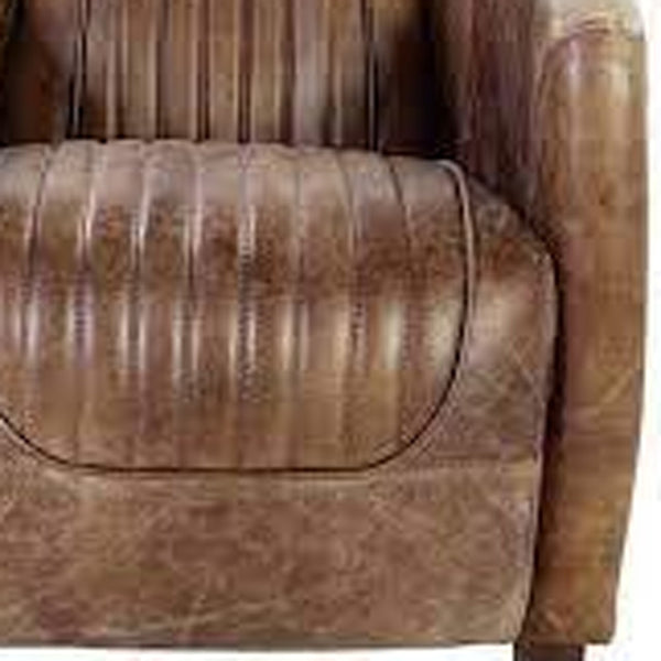 Homeroots 29" Brown Faux Leather Distressed Barrel Chair   374235