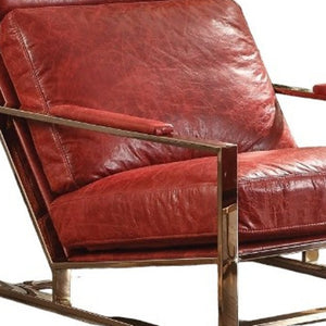 Homeroots 29" Red And Gold Top Grain Leather Lounge Chair With Ottoman   374237