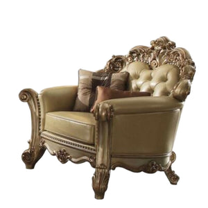 Homeroots 48" Bone And Gold Faux Leather Tufted Chair And A Half And Toss Pillows   374239