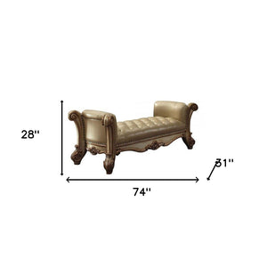 Homeroots 74" Bone And Gold Tufted Faux Leather Upholstered Bench Bone  374241