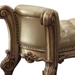 Homeroots 74" Bone And Gold Tufted Faux Leather Upholstered Bench Bone  374241