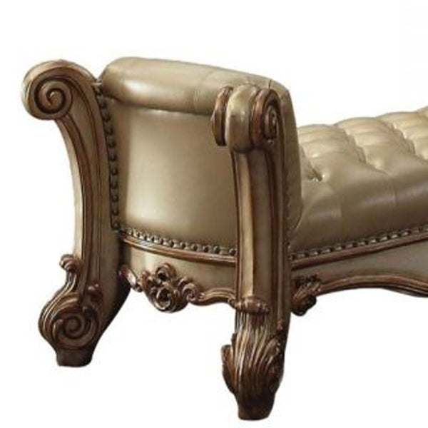 Homeroots 74" Bone And Gold Tufted Faux Leather Upholstered Bench Bone  374241