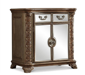 HomeRoots 55 Inch Gold Solid Wood Dresser with Ornate Scrollwork and Two Spacious Drawers 374243