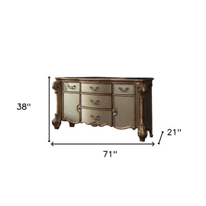 Homeroots 71" Gold Solid Wood Dresser Gold Patina & Bone Solid Wood 374244