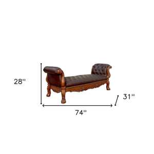Homeroots 74" Brown And Dark Brown Upholstered Faux Leather Bench Cherry Manufactured Wood 374245