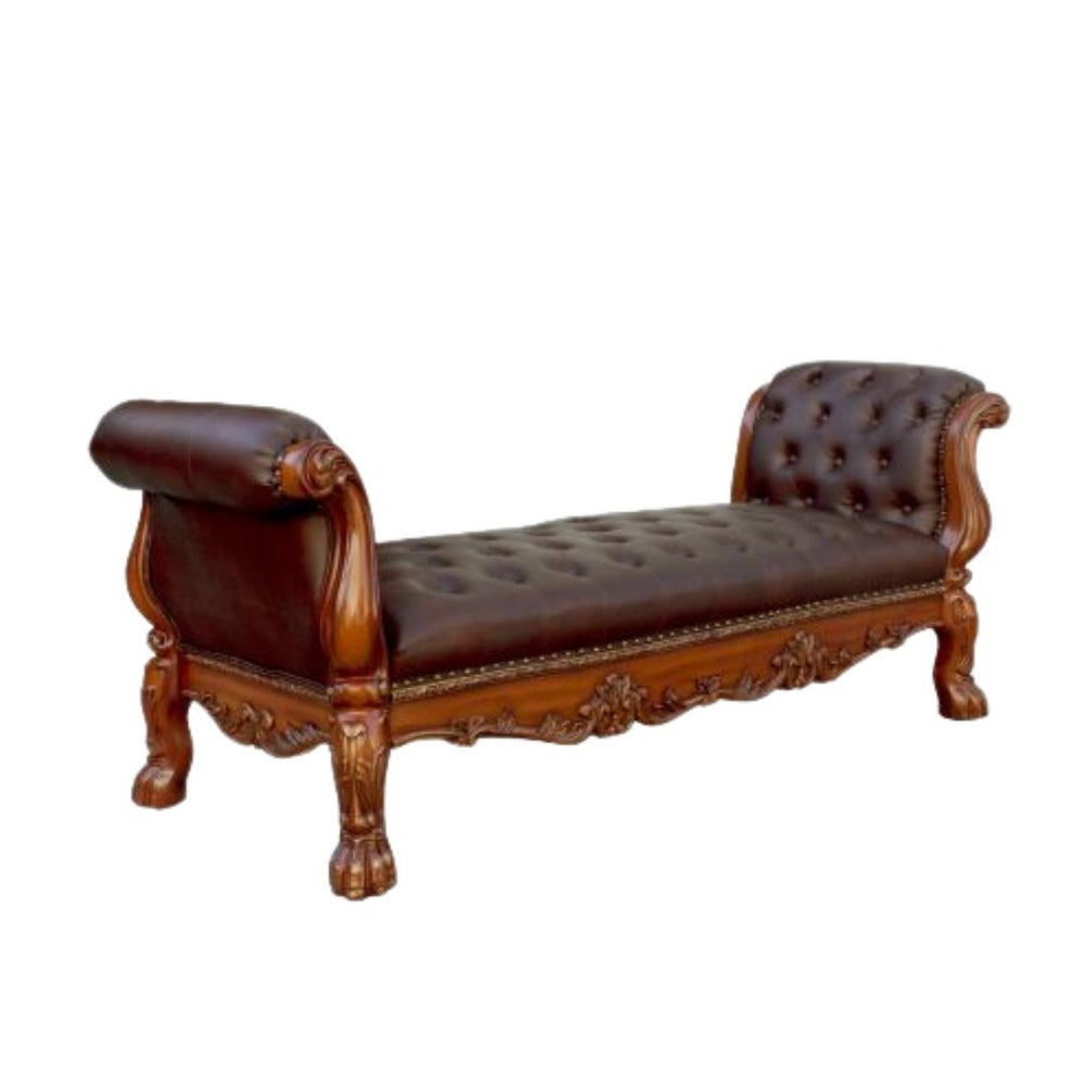 HomeRoots 74" Elegant Tufted Faux Leather Upholstered Bench with Gold Legs for Stylish Living Room Seating Cherry 374245