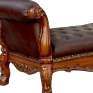 Homeroots 74" Brown And Dark Brown Upholstered Faux Leather Bench Cherry Manufactured Wood 374245