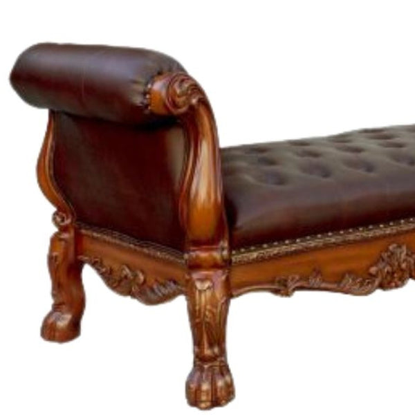 Homeroots 74" Brown And Dark Brown Upholstered Faux Leather Bench Cherry Manufactured Wood 374245