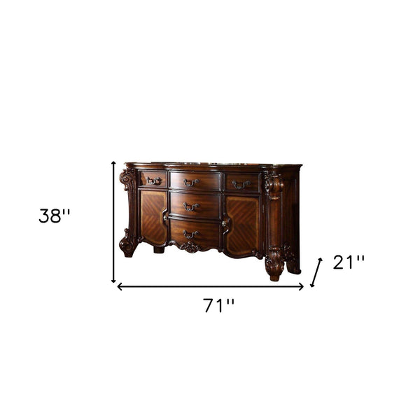Homeroots 71" Solid Wood Five Drawer Dresser Cherry Solid Wood 374249