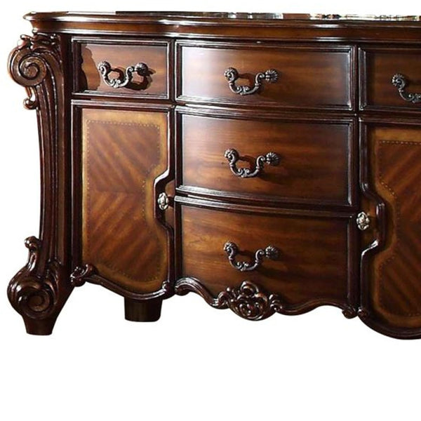 Homeroots 71" Solid Wood Five Drawer Dresser Cherry Solid Wood 374249