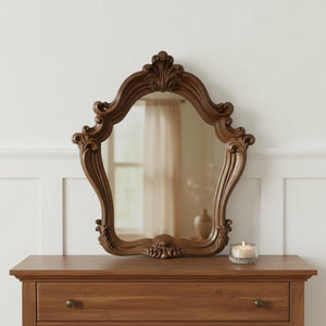 HomeRoots 47" Elegant Antique-Inspired Dresser Mirror with Sculpted Silver-Accented Frame for Timeless Style Cherry Oak 374250