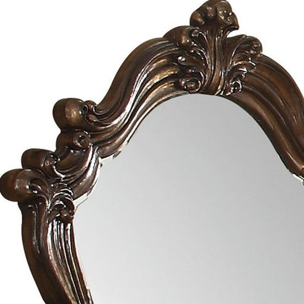 Homeroots 47" Brown Crowned Top Solid Wood Framed Dresser Mirror Cherry Oak Glass 374250