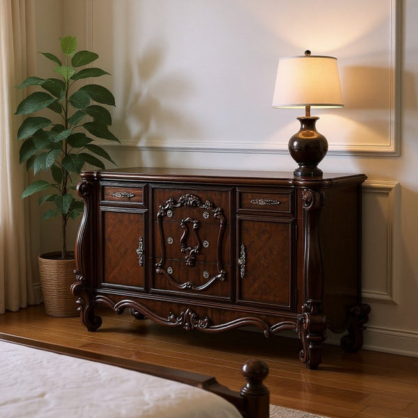 HomeRoots 70" Bone White Solid Wood Dresser with Six Smooth-Gliding Drawers and Elegant Storage Solutions 5 374251
