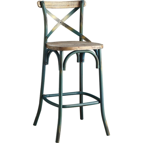 Homeroots 21" Brown And Turquoise Solid Wood And Metal Bar Chair Antique Turquoise & Antique Oak  374253