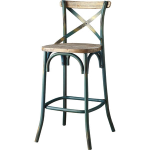 Homeroots 21" Brown And Turquoise Solid Wood And Metal Bar Chair Antique Turquoise & Antique Oak  374253