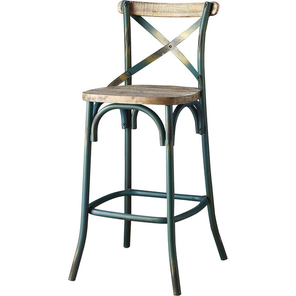 Homeroots 21" Brown And Turquoise Solid Wood And Metal Bar Chair Antique Turquoise & Antique Oak  374253