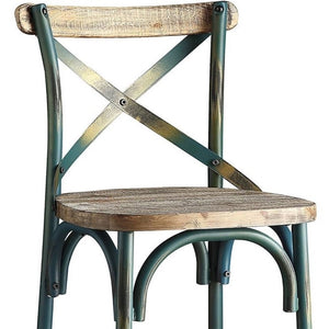 Homeroots 21" Brown And Turquoise Solid Wood And Metal Bar Chair Antique Turquoise & Antique Oak  374253