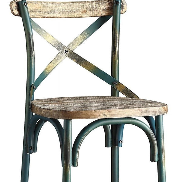 Homeroots 21" Brown And Turquoise Solid Wood And Metal Bar Chair Antique Turquoise & Antique Oak  374253