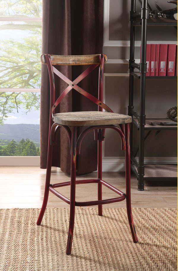 Homeroots 21" Brown And Red Iron Bar Chair Antique Red  374262