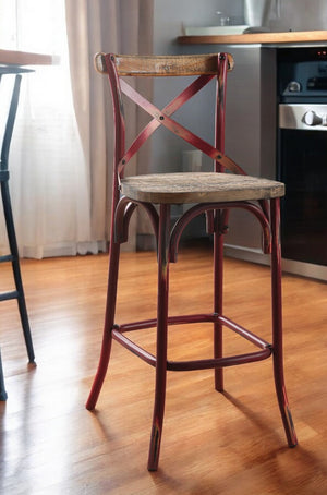 Homeroots 21" Brown And Red Iron Bar Chair Antique Red  374262