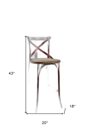 Homeroots 21" Brown And Red Iron Bar Chair Antique Red  374262