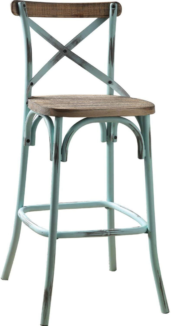 Homeroots 21" Brown And Sky Blue Iron Bar Chair Antique Sky & Antique Oak  374263