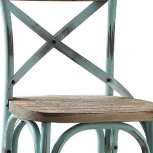 Homeroots 21" Brown And Sky Blue Iron Bar Chair Antique Sky & Antique Oak  374263