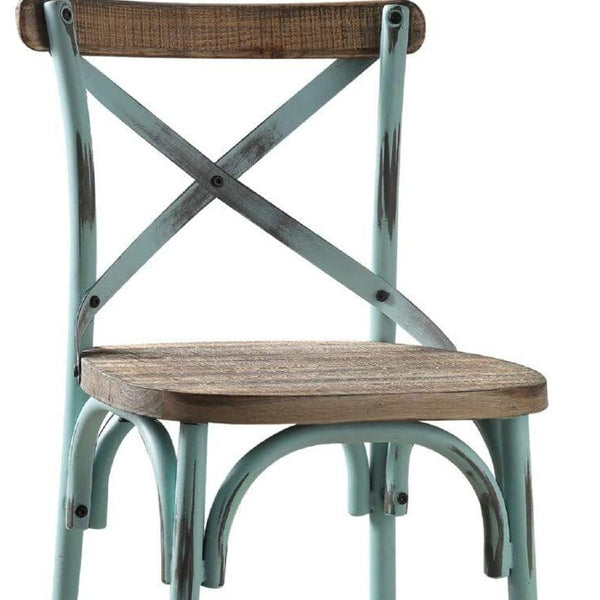 Homeroots 21" Brown And Sky Blue Iron Bar Chair Antique Sky & Antique Oak  374263