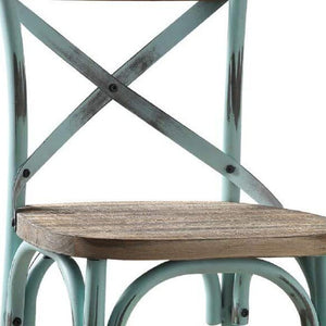 Homeroots 21" Brown And Sky Blue Iron Bar Chair Antique Sky & Antique Oak  374263