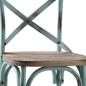 Homeroots 21" Brown And Sky Blue Iron Bar Chair Antique Sky & Antique Oak  374263