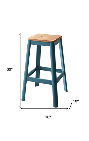 Homeroots 30" Wood Brown And Green Solid Wood And Metal Counter Height Bar Chair   374268