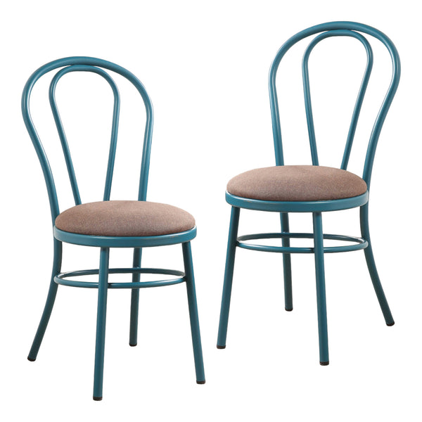 Homeroots Set Of Two Taupe And Teal Blue Upholstered Dining Side Chairs  Metal 374284