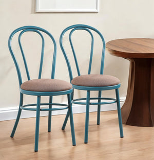 Homeroots Set Of Two Taupe And Teal Blue Upholstered Dining Side Chairs  Metal 374284