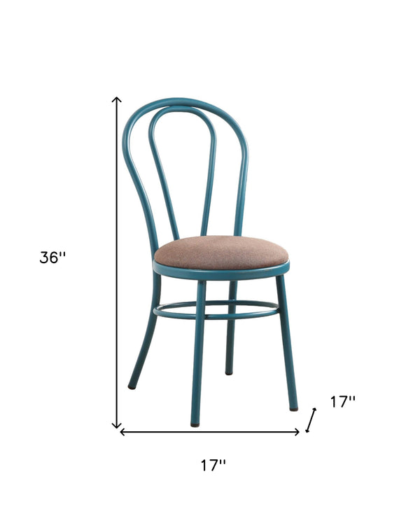 Homeroots Set Of Two Taupe And Teal Blue Upholstered Dining Side Chairs  Metal 374284