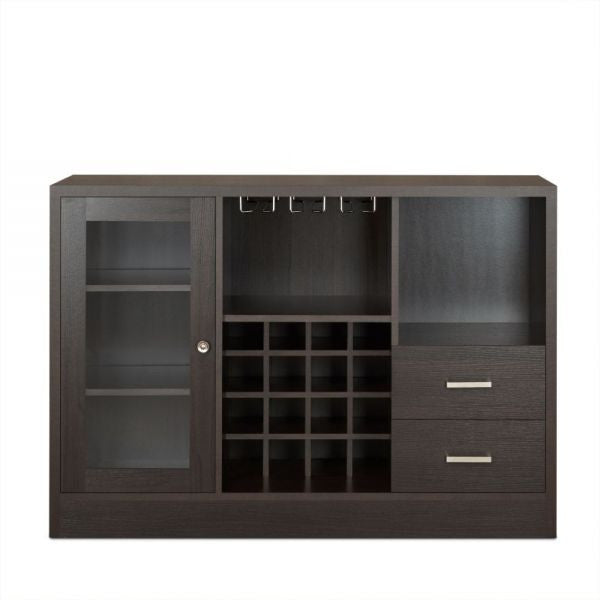 Homeroots 47" Espresso Solid Wood Frame With Five Shelves And Two Drawers Espresso Solid Wood 374285