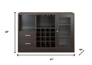 HomeRoots 47" Contemporary Server with Two Doors, Wine Rack & Stylish Storage for Dining or Living Spaces Espresso 374285