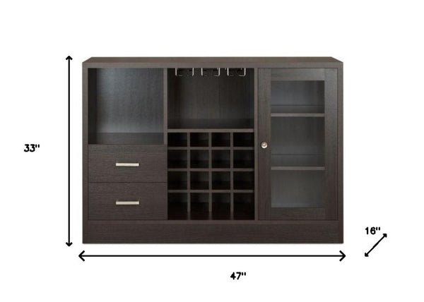 HomeRoots 47" Contemporary Server with Two Doors, Wine Rack & Stylish Storage for Dining or Living Spaces Espresso 374285