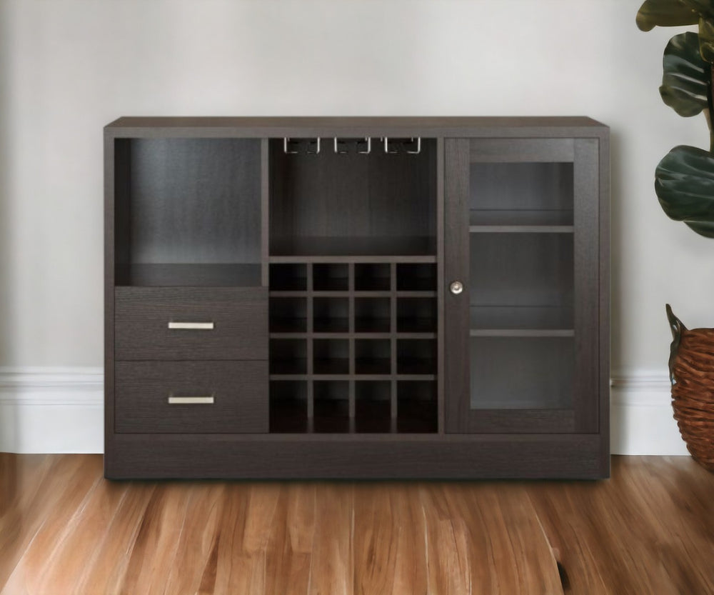 HomeRoots 47" Contemporary Server with Two Doors, Wine Rack & Stylish Storage for Dining or Living Spaces Espresso 374285