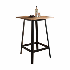 Homeroots 28" Natural And Black Square Solid Wood And Brass Bar Table   374286