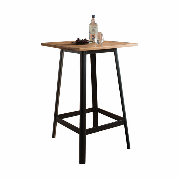 Homeroots 28" Natural And Black Square Solid Wood And Brass Bar Table   374286