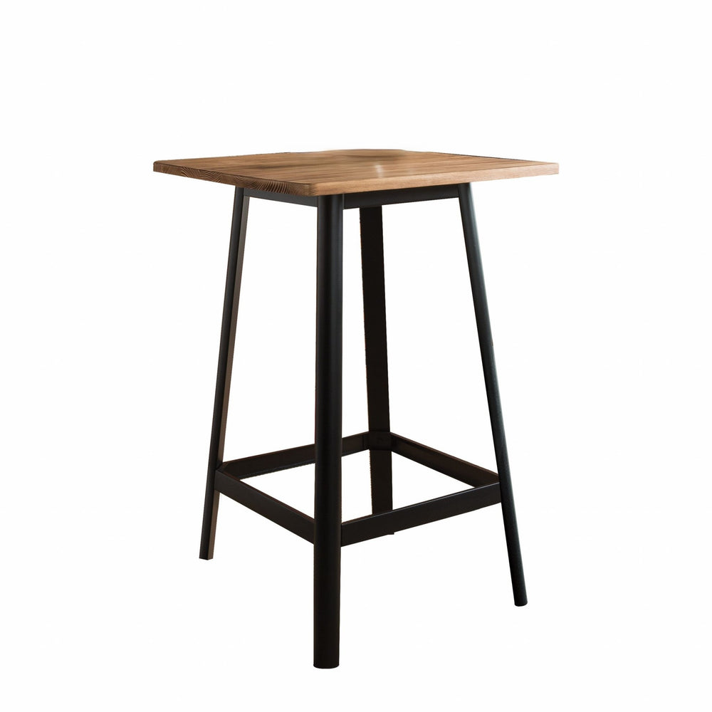 Homeroots 28" Natural And Black Square Solid Wood And Brass Bar Table   374286