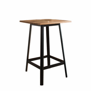 Homeroots 28" Natural And Black Square Solid Wood And Brass Bar Table   374286