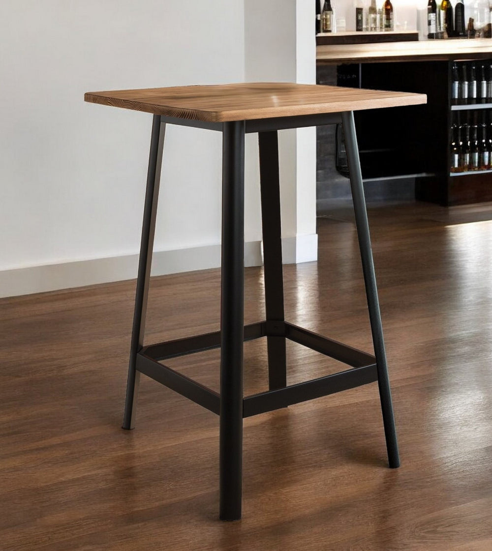 Homeroots 28" Natural And Black Square Solid Wood And Brass Bar Table   374286