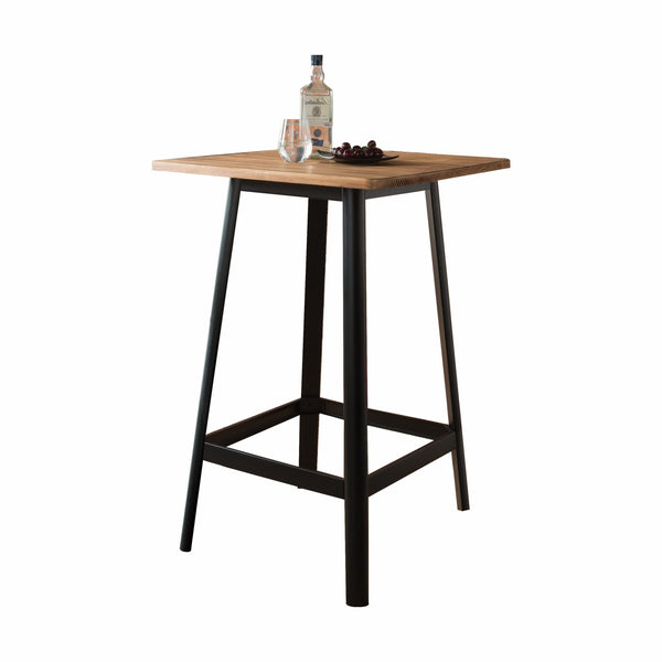 Homeroots 28" Natural And Black Square Solid Wood And Brass Bar Table   374286