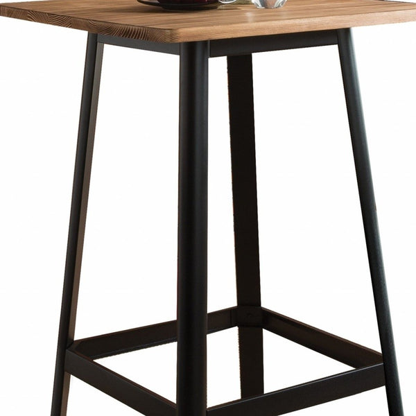 Homeroots 28" Natural And Black Square Solid Wood And Brass Bar Table   374286